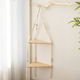 HULIANFU Triangle Shelves Wall Decor Macrame Wall Shelf Boho Home Decor Plant Hanger Candle Holder For Living Room Bedroom Decoration