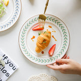 HULIANFU Korean Green Leaf Dinner Plate Soup Bowl Coffee Cup Saucer Set Ins Beautiful Dessert Salad Ceramic Plate for Food Crockery