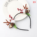 HULIANFU 2023 Christmas Headband Reindeer Antlers Horn Flower Hair Band Clasp Headwear for Kids Adult New Year Navidad Party Halloween Cosplay