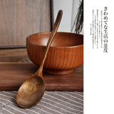 HULIANFU Natural Long Handle Wooden Spoon Japanese-Style Rice Scoop Mixing Soup Spoons Cooking Utensils Portable Tableware for Kicthen