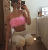Hulianfu fake fur patchwork sleeveless tube sexy crop tops autumn winter women pink streetwear pur outfits camis