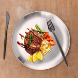 HULIANFU Stainless steel Dinner Plates Restaurant Gold Serving Tray Round Dessert Cake Snack Dishes Silver Storage Plate Korean Cutlery