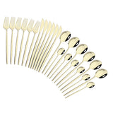 HULIANFU Pink Gold Cutlery Set Stainless Steel Dinnerware Set 24Pcs Knives Forks Coffee Spoons Flatware Set Kitchen Dinner Tableware Set