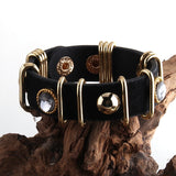 HULIANFU RH Fashion Boho Leather Armbander Goldcolor Metal Rectangle Real Leopard Horsetail Leather Bracelets For Women Gift DropShip