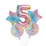 HULIANFU Rainbow Unicorn Balloon Number Foil Globos 1 2 3 4 Years Old Birthday Party Decoration Kid Unicorn Theme Party Wedding Balls Toy