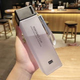 HULIANFU Square Frosted Water Cup Portable Leakproof With Rope Sports Cup Square Cup Bottles  Sports Cup with Portable Milk RopeWater Cup