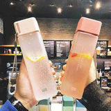 HULIANFU Square Frosted Water Cup Portable Leakproof With Rope Sports Cup Square Cup Bottles  Sports Cup with Portable Milk RopeWater Cup