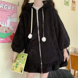 Harajuku Kawaii Rabbit Ear Hoodie Sweatshirt Women Funny White Black Winter Girl Hoodie Oversize Cute Japan Harajuku Clothes