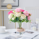 HULIANFU 2023 White Roses Artificial Flowers Silk Peonies Wedding Decorative Vases for Home Decor Bride Bouquet Foam Craft Gifts Fake Plants