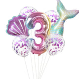HULIANFU Little Mermaid Party Balloons 32inch Number Foil Balloon Kids Birthday Party Decoration Supplies Baby Shower Decor Helium Globos
