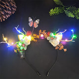 HULIANFU 2023 Luminous Elk Antler Headband Christmas Concert Forest Branch Deer Ear Headgear Hair Accessories Scenic Stage Show Photo Props