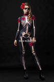 HULIANFU Women Cosplay Skeleton Rose Sexy Bodysuit Halloween Devil Ghost Specter Jumpsuit Romper Party Carnival Performance Scary Costume