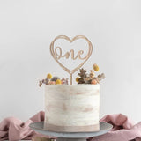 HULIANFU New Wooden One Baby Happy Birthday Cake Toppers Love One Newborn Birthday Cake Topper for Baby Birthday Party Cake Decorations
