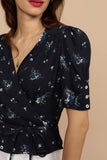 hulianfu Women Shirt Spring and Summer New Ladies Floral Print V-neck Short-sleeved Shirt
