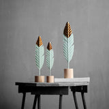 HULIANFU Modern Feather Wooden Decorations Simple Miniature Figurines for Living Room Table Office Home Decoration Accessories