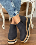 flowersverse Women's Ankle Boots Round Toe Side Zipper White Bottom Ladies Platform Shoes Solid Color Daily Walking Female Casual Shoes