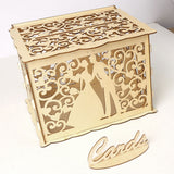HULIANFU Wedding Card Boxes Wooden Box Wedding Supplies DIY Couple Deer Bird Flower Pattern Grid Business Card Wooden Box