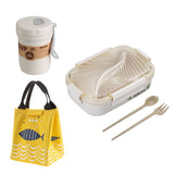 HULIANFU TUUTH Microwave Lunch Box Wheat Straw Bento Box 750ML BPA Free Food Storage Container with Soup Cup