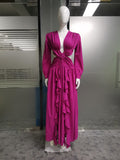 hulianfu Ellafads Woman Dress  High Waist V-neck Women's Dress Pleated Solid Color Ruffled Dress Dresses For Women