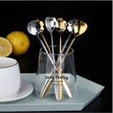 HULIANFU Tea Coffee Mixing Spoon Gold Spoon Long Handle Dessert Stainless Steel Vintage Teaspoons Drink Tableware Flowers Design 1PCS