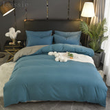 HULIANFU Pure Color Double Duvet Single Twin Comforter Bedding Set 2/3 Bed Cover Set King Queen Size Bed Box Duvets Linen Quilt Cover