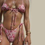 hulianfu Sexy Bikini String Swimsuit Women Biquini Floral Print Bikini Set Bathing Suit Women Swimwear Bikinis High Cut Beachwear