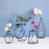 HULIANFU Nordic Flower Ornaments Home Party Decoration Vase Abstract Black Lines Minimalist Abstract Iron Vase Dried Flower Vase Racks