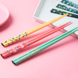 HULIANFU Reusable 5 Pair Set Handmade Bamboo Japanese Natural Wood Chopsticks Sushi Food Cat Flower Multi color Wooden Chop sticks