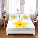 HULIANFU Pink Flower Digital Printed 3pc Polyester  Fitted Sheet Mattress Cover Four Corners with Elastic Band Bed Sheet Pillowcases