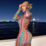 hulianfu Sexy Backless Serpentine Print Mini Bodycon Dress Women Fall Chic Package Hip Streetwear Female Casual Party Club Clothes