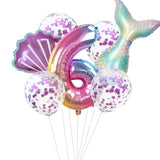 HULIANFU Little Mermaid Party Balloons 32inch Number Foil Balloon Kids Birthday Party Decoration Supplies Baby Shower Decor Helium Globos