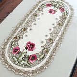 HULIANFU Simple Design Table Runner Flag Shaped Embroidered Polyester Coffee Tea Desk Tablecloth Placemat Decor
