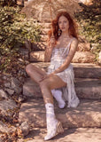 Lace High-low Sexy Summer Dress White Straps Belt Tied Women Dress D-ring Holiday Chic Ladies Party Dresses