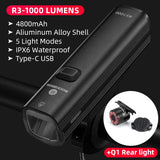 HULIANFU ROCKBROS 1000LM Bike Light Front Lamp USB Rechargeable LED 4800mAh Bicycle Light Waterproof Headlight Bike Accessories