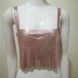 hulianfu Handmade Backless Sequin Metal Mesh Dress Women Chain Halter Rhinestone Chain Slit Night Club Birthday Party Dress Mini