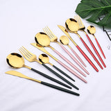 HULIANFU Pink Gold Cutlery Set Stainless Steel Dinnerware Set 24Pcs Knives Forks Coffee Spoons Flatware Set Kitchen Dinner Tableware Set
