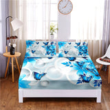 HULIANFU Pretty Flower Digital Printed 3pc Polyester  Fitted Sheet Mattress Cover Four Corners with Elastic Band Bed Sheet Pillowcases