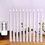 HULIANFU Pack of 12 Yellow Flickering Remote LED Candles,Plastic Flameless Remote Taper Candles,bougie led For Dinner Party Decoration