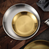 HULIANFU Korean stainless steel thickened disc Golden Cafe Tray Fruit Plate Cake Plate Bone Dish Dish Dish Shallow Plate