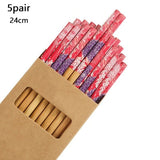 HULIANFU Reusable 5 Pair Set Handmade Bamboo Japanese Natural Wood Chopsticks Sushi Food Cat Flower Multi color Wooden Chop sticks