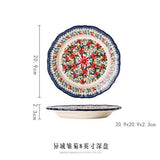 HULIANFU Krusoal Retro Ceramic Handle Salad Bowl Household Oven Breakfast Bake Pan Microwave Bohemia Binaural Soup In-glaze Tableware