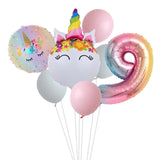 HULIANFU Rainbow Unicorn Balloon Number Foil Globos 1 2 3 4 Years Old Birthday Party Decoration Kid Unicorn Theme Party Wedding Balls Toy
