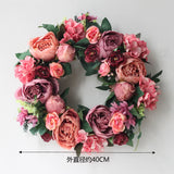 HULIANFU Peony simulated garland Rattan ring decoration Photography props Wedding wreath Flower home door Decoration
