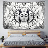 HULIANFU Mandala Tapestry White Black Sun And Moon Tapestry Wall Hanging Tarot Hippie Wall Rugs Dorm Decor Blanket
