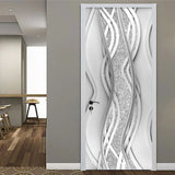 HULIANFU Modern PVC Door Sticker Self Adhesive Vinyl Silver Water Wave Pattern Waterproof Wall Sticker Home Decor Wallpaper