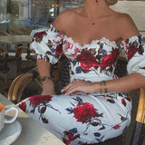 hulianfu Women Short Sleeve Floral Print Lace Trim Midi Dress Bodycon Sexy Party Dress