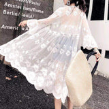 Hulianfu Women Blouse Sun Protection Outerwear Fashion Long Flare Sleeve Mesh Embroidery Thin Loose Party Holiday Maiden Outerwear Sexy
