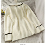 New Mink Cashmere Loose Sweater Cardigan Jacket Women Autumn and Winter Short Bright Silk Stripe Thickened Knitted Top Coat