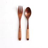 HULIANFU Natural Wooden Spoon &amp; Fork Dinner Kit Rice Soups Utensil Cereal Handmade  Home Tableware Dinnerware Cutlery For Kicthen