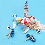 HULIANFU Ocean Beach Style Miniatures Artificial Sunshade Umbella Chair Anchor Micro Landscape For Garden Pastoral DIY Accessories Decor